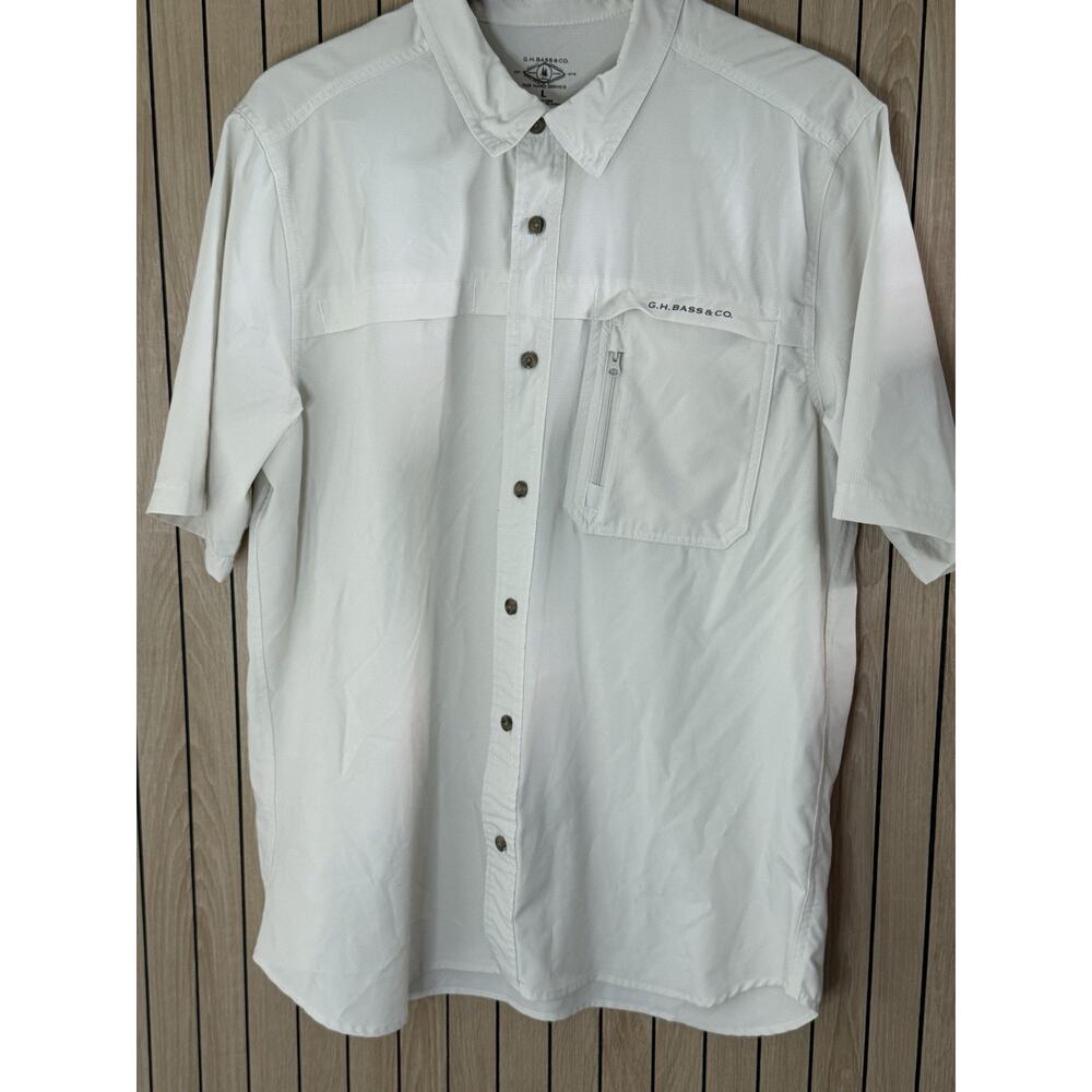 GH BASS & CO FOR HARD SERVICE MENS LG BEIGE BUTTON UP SHIRT TWO POCKETS SS
